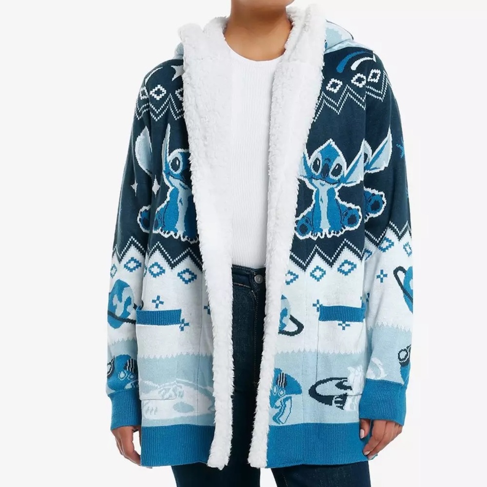 Disney Stitch Fair Isle‎ Sherpa Cardigan Hot Topic